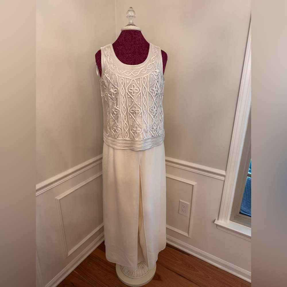 R&M Richards Cream Wide Leg Jumpsuit